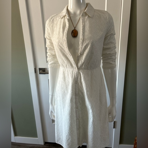 Pedro del Hierro White Cotton Eyelet Shirt Dress - Picture 3 of 11